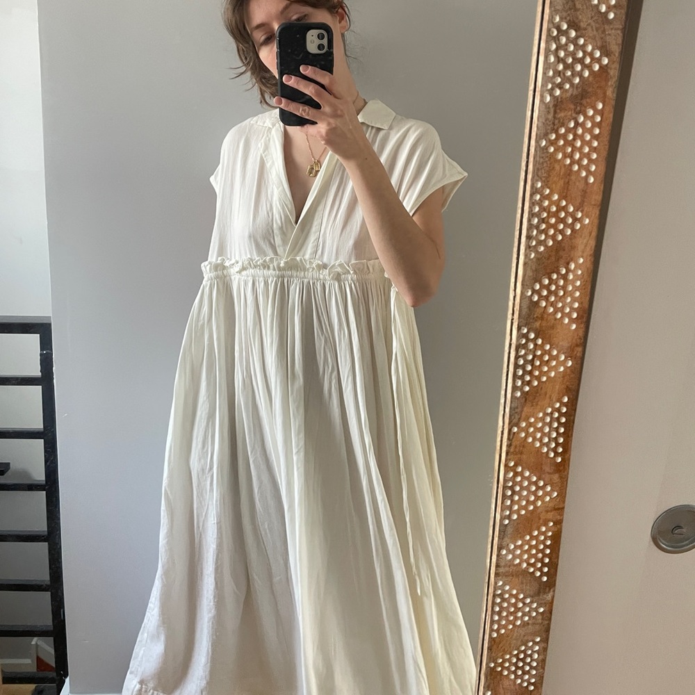 Free People White Gauzy Cotton + Linen Collared Dress XS/S